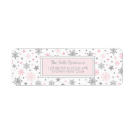 Winter Sneeuwvlok Roze Zilver Verjaardagsfeestje D Etiket