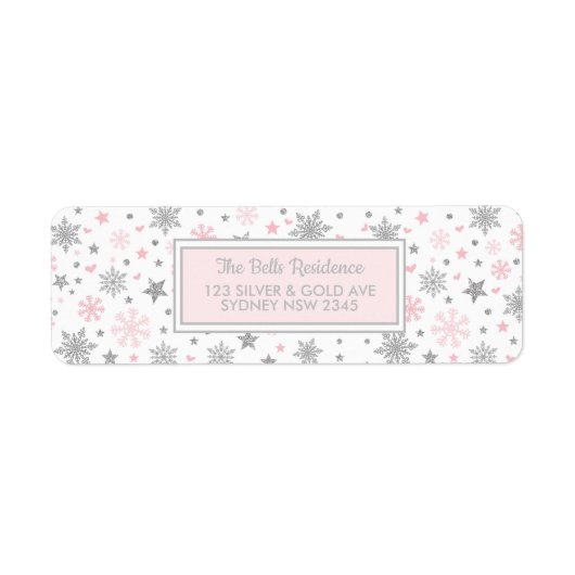 Winter Sneeuwvlok Roze Zilver Verjaardagsfeestje D Etiket (Voorkant)