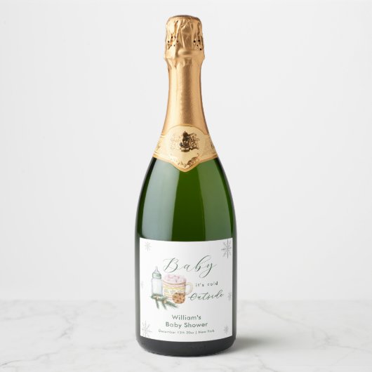 Winter Sneeuwvlok S'more Koekje Baby Shower Sparkling Wijnetiket (Voorkant)