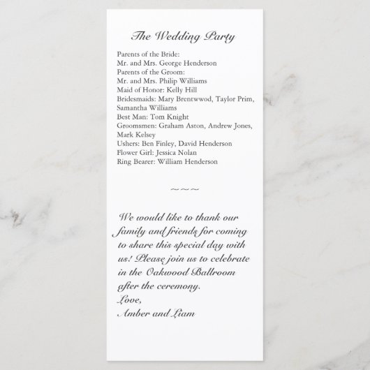 Winter Sneeuwvlok Trouwprogramma (wit) Programmakaart (Achterkant)