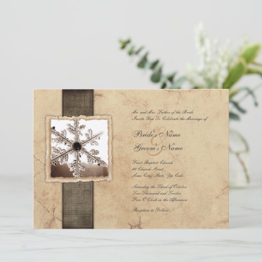 Winter Sneeuwvlok Vintage Trouw Uitnodigingen (Staand voorkant)