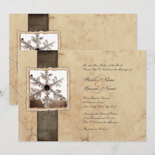 Winter Sneeuwvlok Vintage Trouw Uitnodigingen (Voorkant / Achterkant)