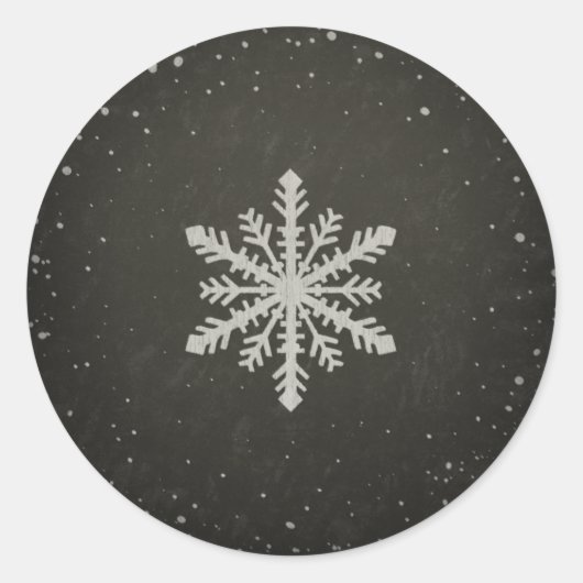Winter sneeuwvlok wit krijt tekening ronde sticker (Voorkant)