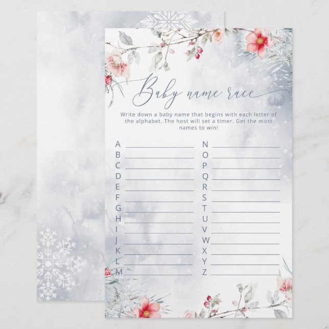Winter sneeuwvlokken baby naam race baby shower sp (Voorkant / Achterkant)