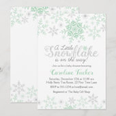 Winter Sneeuwvlokken Baby shower Mint Groen & Zilv Kaart (Voorkant / Achterkant)