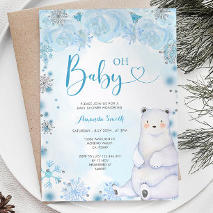 Winter Sneeuwvlokken Beer Blue Flowers Baby shower Kaart