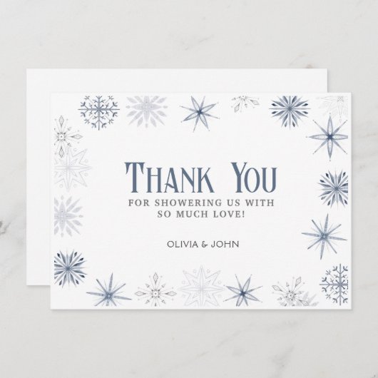 Winter Sneeuwvlokken, blauw en grijs Bedankkaart (Voorkant / Achterkant)