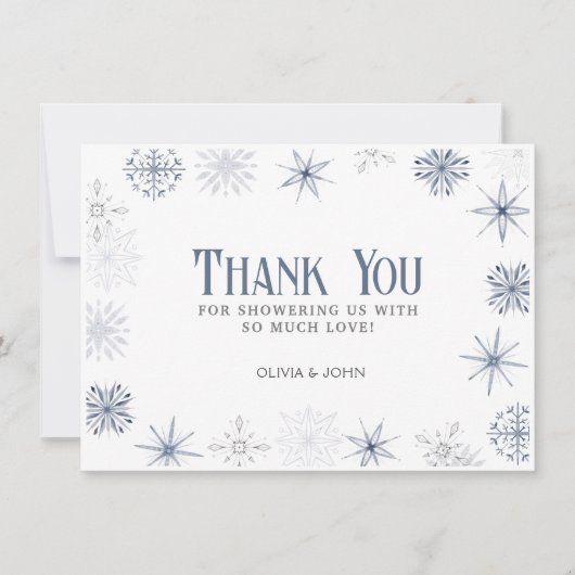 Winter Sneeuwvlokken, blauw en grijs Bedankkaart (Voorkant)