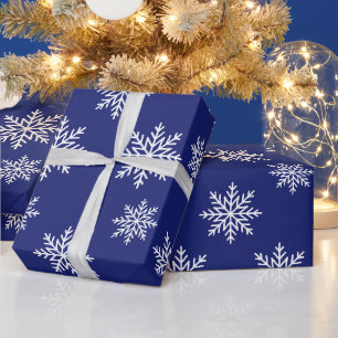 Winter Sneeuwvlokken blauw en wit Cadeaupapier