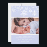 Winter Sneeuwvlokken Blauwe Fotokaart Feestdagenkaart<br><div class="desc">Deze sneeuwvlok-thema fotokaart,  met kleine polka-stippen en een gekartelde rand,  is een prachtige geboorteaankondiging voor je winterbaby.  Ook prima geschikt als kerstkaart!  .</div>
