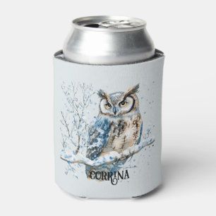 Winter Sneeuwvlokken Blauwe Uil Kerstsneeuw Blikjeskoeler