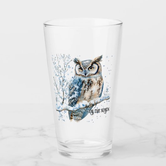 Winter Sneeuwvlokken Blauwe Uil Kerstsneeuw Glas (Voorkant)