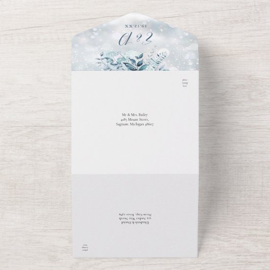 Winter Sneeuwvlokken Bloemen Details RSVP Huwelijk All In One Uitnodiging (Buitenkant)