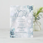 Winter Sneeuwvlokken Bloemen Fotobruiloft Save The Date (Staand voorkant)