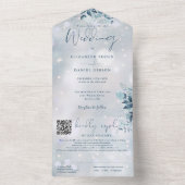 Winter Sneeuwvlokken Bloemen QR Code Trouwen All In One Uitnodiging (Binnen)