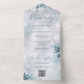 Winter Sneeuwvlokken Bloemen QR Code Trouwen All In One Uitnodiging (Binnen)