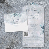 Winter Sneeuwvlokken Bloemen QR Code Trouwen All In One Uitnodiging