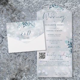 Winter Sneeuwvlokken Bloemen QR Code Trouwen All In One Uitnodiging