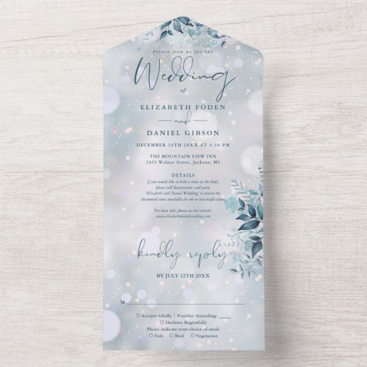 Winter Sneeuwvlokken Bloemendetails RSVP Trouwen All In One Uitnodiging (Binnen)