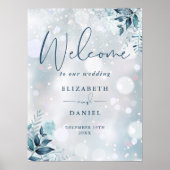 Winter Sneeuwvlokken Bloemige Trouw Welkom Bord Poster (Voorkant)
