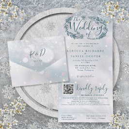 Winter Sneeuwvlokken Boho Bloemige QR Code Trouwen All In One Uitnodiging