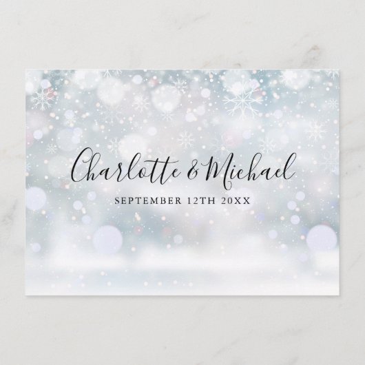 Winter Sneeuwvlokken Bruiloft Details Informatie Informatiekaartje (Achterkant)