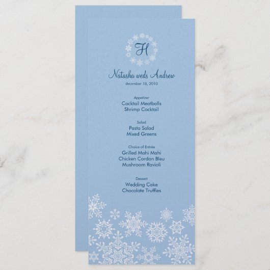 Winter Sneeuwvlokken Bruiloft Menu Kaart (Voorkant / Achterkant)