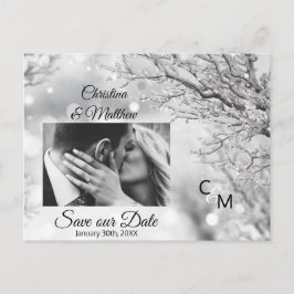 Winter Sneeuwvlokken Bruiloft SAVE OUR DATE | FOTO Aankondigingskaart