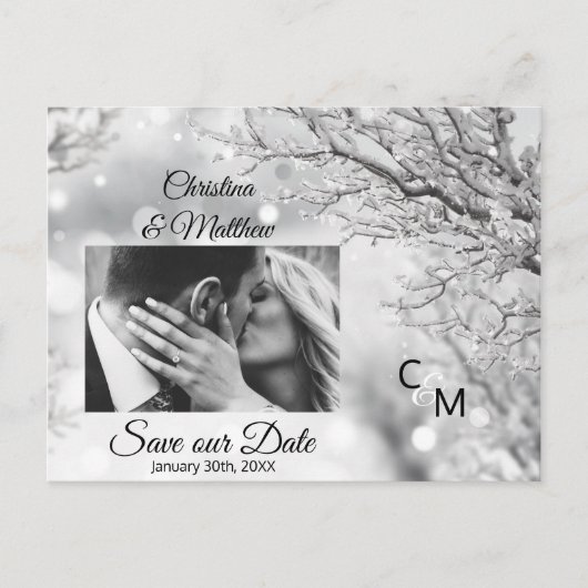 Winter Sneeuwvlokken Bruiloft SAVE OUR DATE | FOTO Aankondigingskaart (Voorkant)