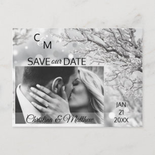 Winter Sneeuwvlokken Bruiloft SAVE OUR DATE   FOTO Aankondigingskaart