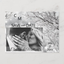 Winter Sneeuwvlokken Bruiloft SAVE OUR DATE | FOTO Aankondigingskaart