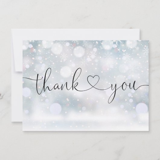 Winter Sneeuwvlokken Elegant Hart Script Bedankkaart (Voorkant)