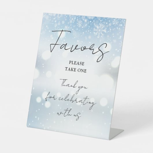 Winter Sneeuwvlokken Elegant Script Favorieten Reclamebord Met Voetstuk (Voorkant)