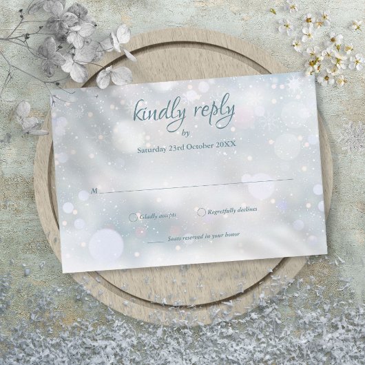 Winter Sneeuwvlokken Elegant Script RSVP Kaartje