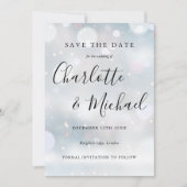 Winter Sneeuwvlokken Elegante Script Bewaar de Dat Save The Date (Voorkant)