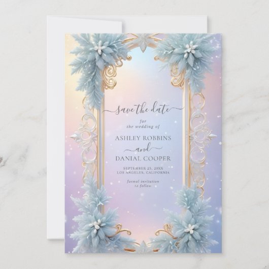 Winter Sneeuwvlokken en Blauwe Bloemen Save The Da Kaart (Voorkant)