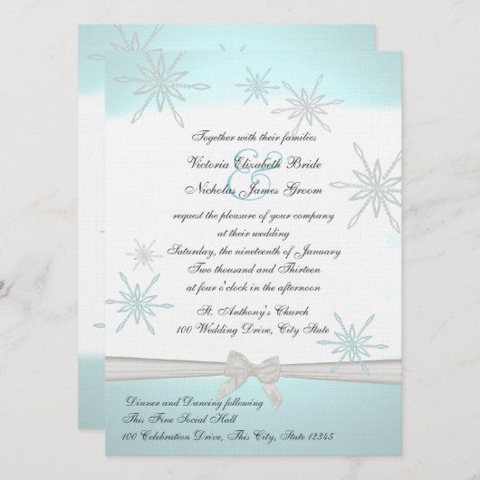 Winter sneeuwvlokken en lint bruiloft kaart (Voorkant / Achterkant)