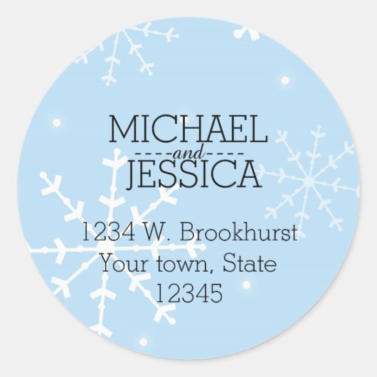 Winter Sneeuwvlokken Gepersonaliseerde naam en adr Ronde Sticker (Voorkant)