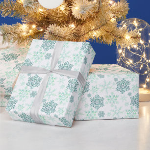 Winter Sneeuwvlokken Groen Patroon Inpakpapier