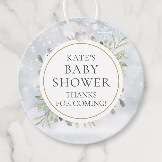 Winter Sneeuwvlokken Groene Baby Shower Bedankjes Labels (Voorkant)