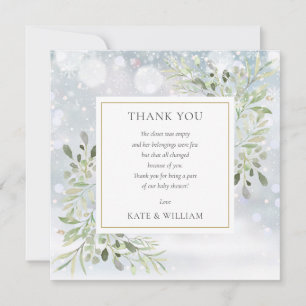 Winter Sneeuwvlokken Groene Baby Shower Gedicht Bedankkaart