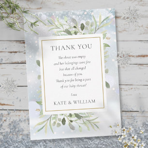 Winter Sneeuwvlokken Groene Baby Shower Gedicht Bedankkaart