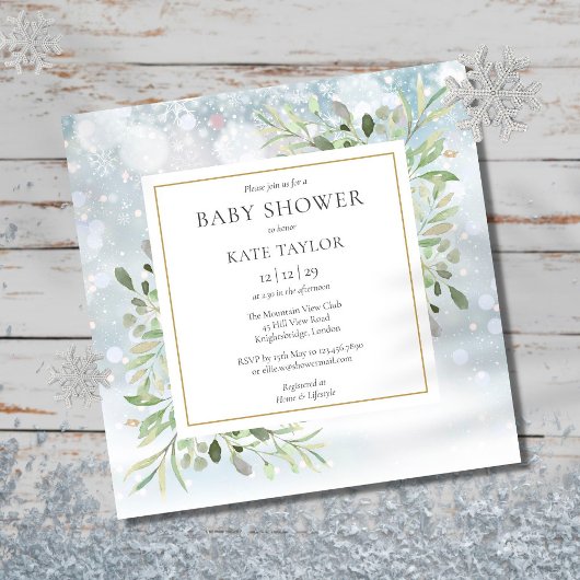 Winter Sneeuwvlokken Groene Baby Shower Kaart