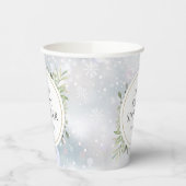 Winter Sneeuwvlokken Groene Baby Shower Papieren Bekers (Links)