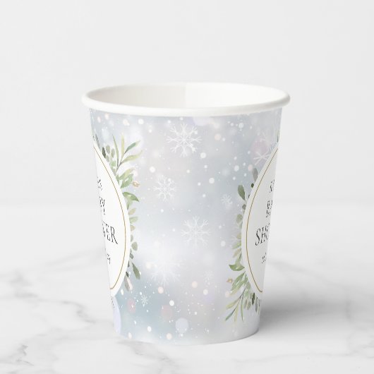 Winter Sneeuwvlokken Groene Baby Shower Papieren Bekers (Links)