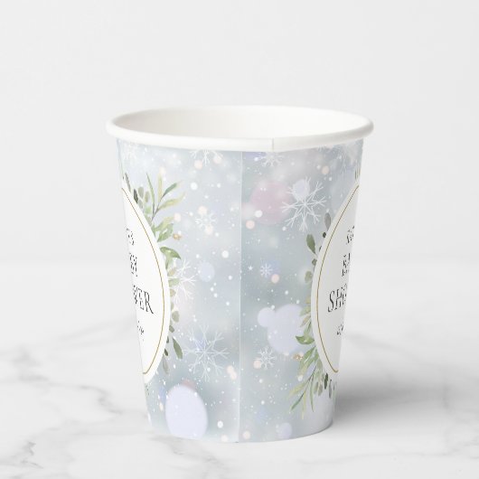 Winter Sneeuwvlokken Groene Baby Shower Papieren Bekers (Rechts)