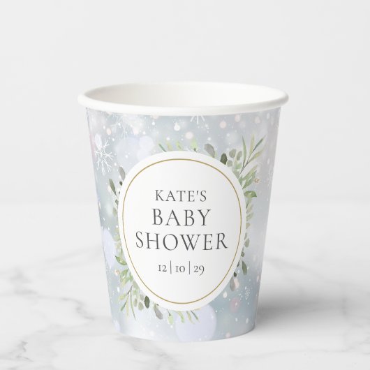 Winter Sneeuwvlokken Groene Baby Shower Papieren Bekers (Voorkant)