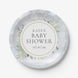 Winter Sneeuwvlokken Groene Baby Shower Papieren Bordje