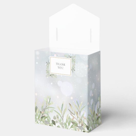 Winter Sneeuwvlokken Groene Bladeren Baby Shower Bedankdoosjes (Geopend)