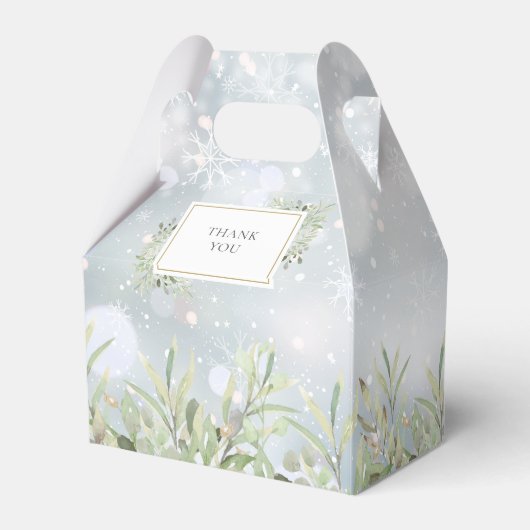 Winter Sneeuwvlokken Groene Bruiloft Feest Bedankdoosjes (Achterkant)